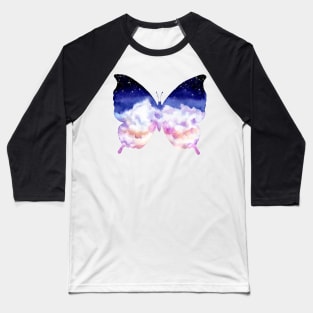 Watercolor Sky and Butterfly Baseball T-Shirt